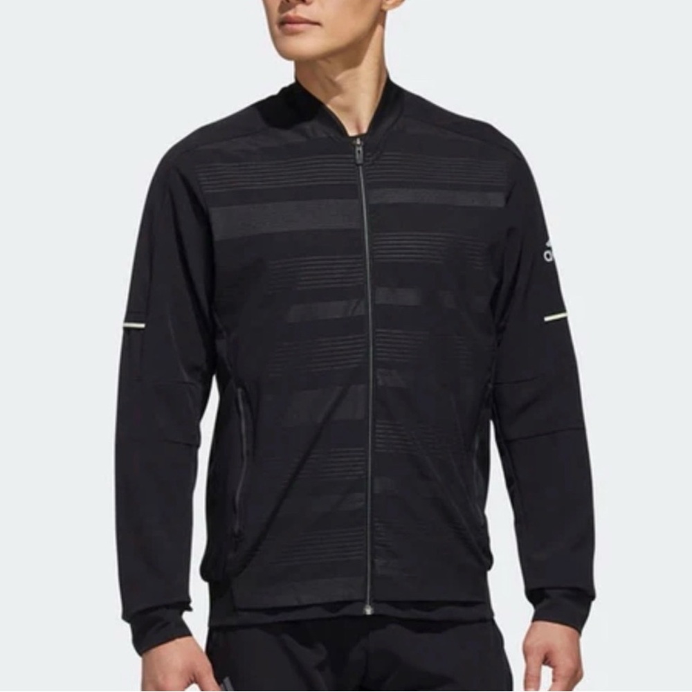 Adidas Mens Black Bomber Jacket Reflective Trim Full Zip Size L Streetwear